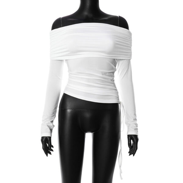 Solid Color Long Sleeve Off-shoulder Top - Image 5