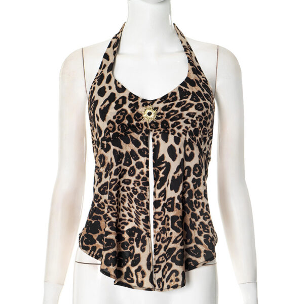European And American Contrast Color Halter Leopard Print Printed Sexy Top For Women - Image 6