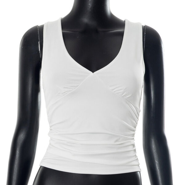 European And American Solid Color And V-neck Pleated Sexy Vest Top For Women - Image 8