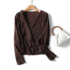 French Lightly Mature Ruffled V-neck Long Sleeve Shirt - Image 2
