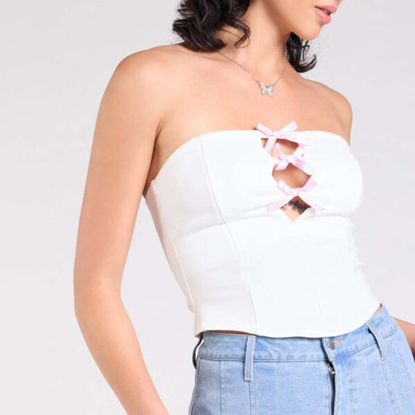 European And American Solid Color Bow Hollow Sexy Tube Top - Image 2