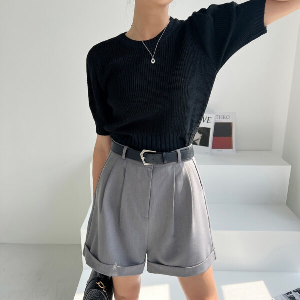 Women's Short Sleeve Bubble Sleeve Ice Cool Silk Knitted Shirt - Image 5