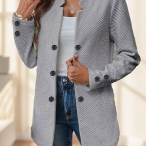 Elegant Plus Size Women'S Casual Knit Polyester Jacket With Double Button Detail And Decorative Pockets