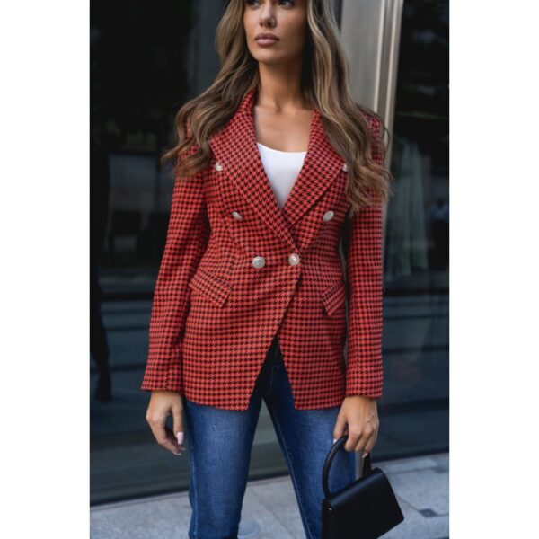 Women's Houndstooth Blazer Pocket Coat - Image 3