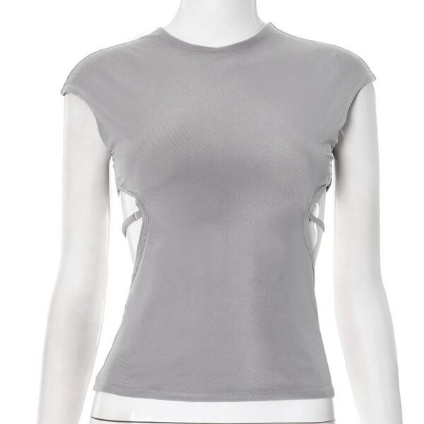Solid Color Round Neck Sleeveless Backless Sexy Vest Top - Image 6