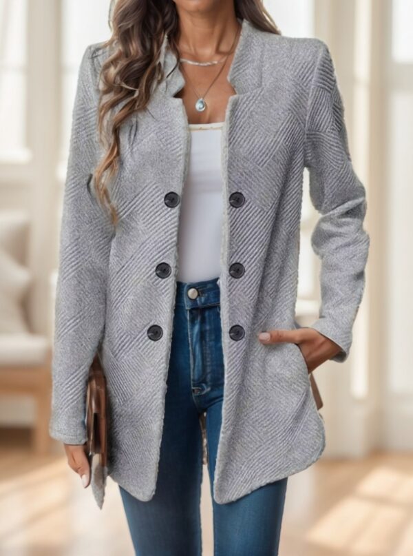 Elegant Plus Size Women'S Casual Knit Polyester Jacket With Double Button Detail And Decorative Pockets - Image 5