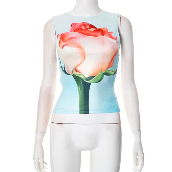 Contrast Color Sleeveless Strap Printing Vest Top - Image 6