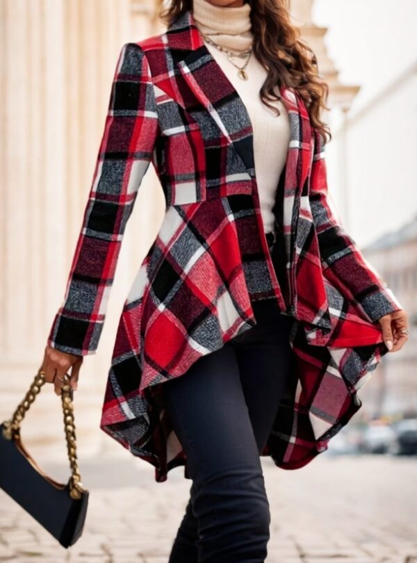 Women's Plaid Pattern Button Front Jacket - Image 2