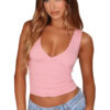 European And American Solid Color And V-neck Pleated Sexy Vest Top For Women - Image 5