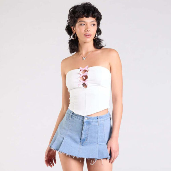 European And American Solid Color Bow Hollow Sexy Tube Top - Image 7