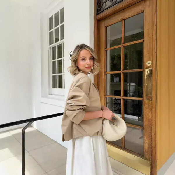 Zipped Round Neck Cargo Pocket Baggy Coat Women - Image 4