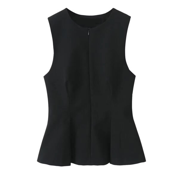 Women's Elegant Slim-fit Short Skirt Hem Round Neck Pleated Top - Image 6