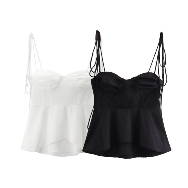 Solid Color Sleeveless Pleated Suspender Corset Top - Image 5