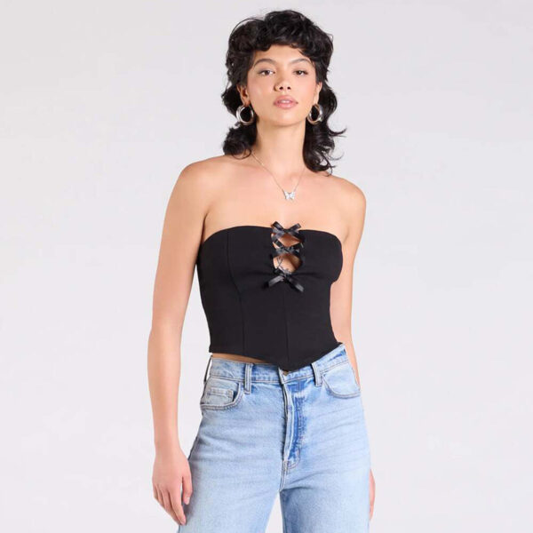 European And American Solid Color Bow Hollow Sexy Tube Top - Image 3