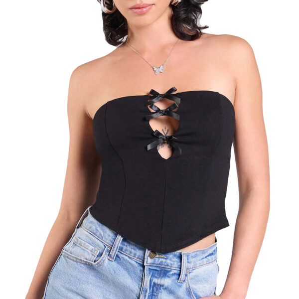 European And American Solid Color Bow Hollow Sexy Tube Top - Image 5