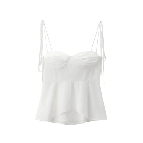 Solid Color Sleeveless Pleated Suspender Corset Top - Image 6
