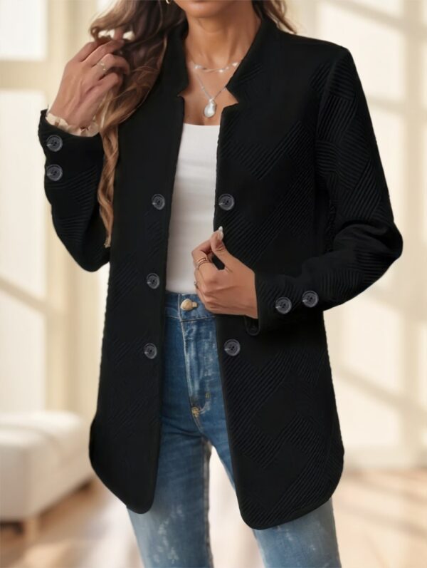 Elegant Plus Size Women'S Casual Knit Polyester Jacket With Double Button Detail And Decorative Pockets - Image 2