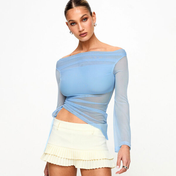 Women's Autumn Solid Color Long-sleeved Off-shoulder Top - Image 2
