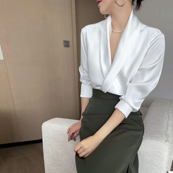 Satin Draping Shirt High Class Elegant White Shirt Top - Image 2