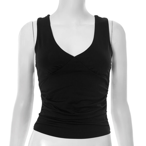 European And American Solid Color And V-neck Pleated Sexy Vest Top For Women - Image 7