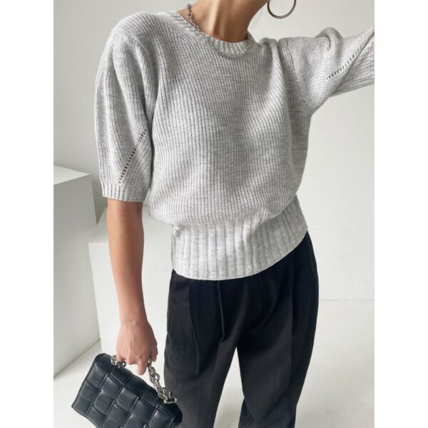 Women's Short Sleeve Bubble Sleeve Ice Cool Silk Knitted Shirt - Image 3