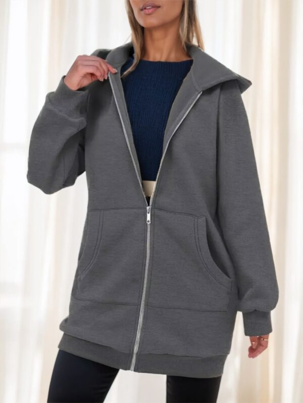 Women's Casual Long Hoodie With Zipper - Image 3