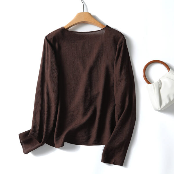 French Lightly Mature Ruffled V-neck Long Sleeve Shirt - Image 4