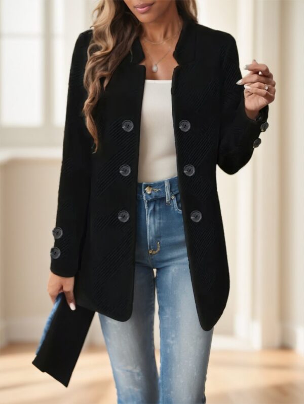 Elegant Plus Size Women'S Casual Knit Polyester Jacket With Double Button Detail And Decorative Pockets - Image 6