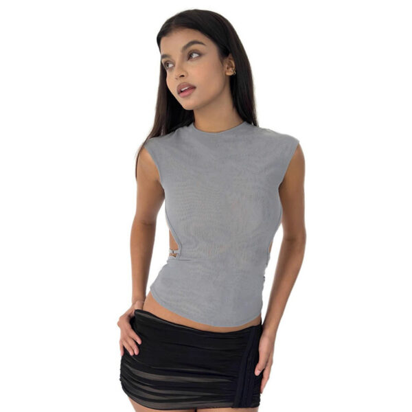 Solid Color Round Neck Sleeveless Backless Sexy Vest Top - Image 2
