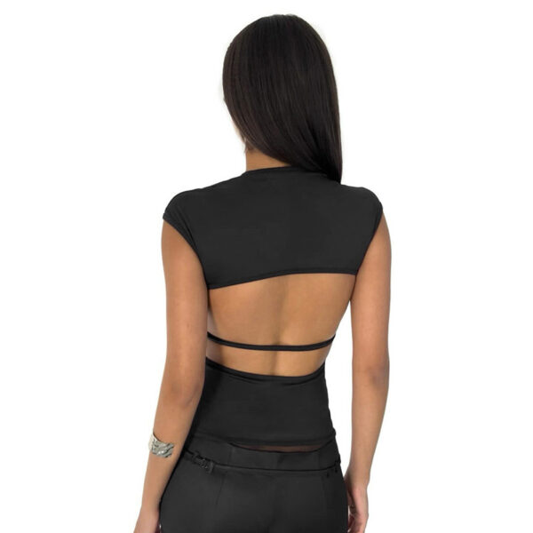 Solid Color Round Neck Sleeveless Backless Sexy Vest Top - Image 4