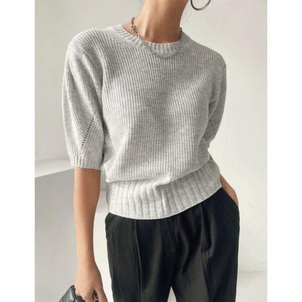 Women's Short Sleeve Bubble Sleeve Ice Cool Silk Knitted Shirt - Image 2