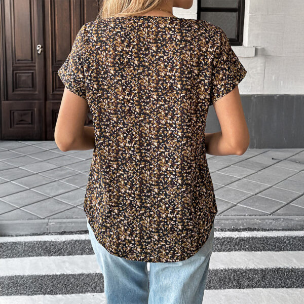 Women's Casual Floral V-neck Short-sleeved Shirt - Image 4
