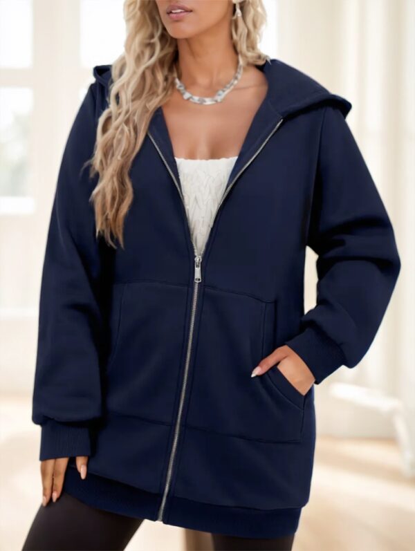 Women's Casual Long Hoodie With Zipper - Image 4