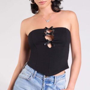 European And American Solid Color Bow Hollow Sexy Tube Top