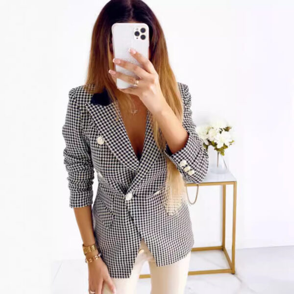 Women's Houndstooth Blazer Pocket Coat - Image 4