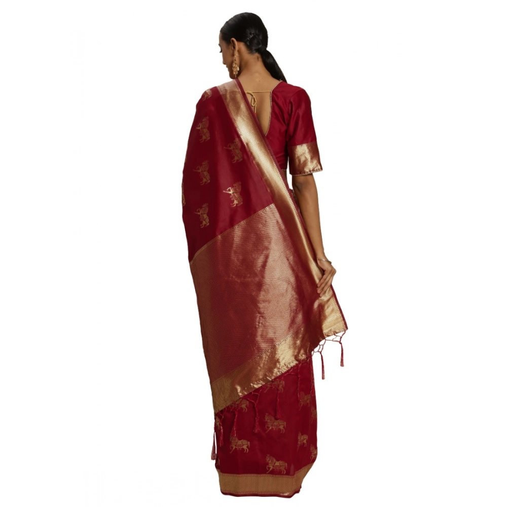 Generic Women's Banarasi Silk Saree (Red, 5-6mtrs) - Image 2