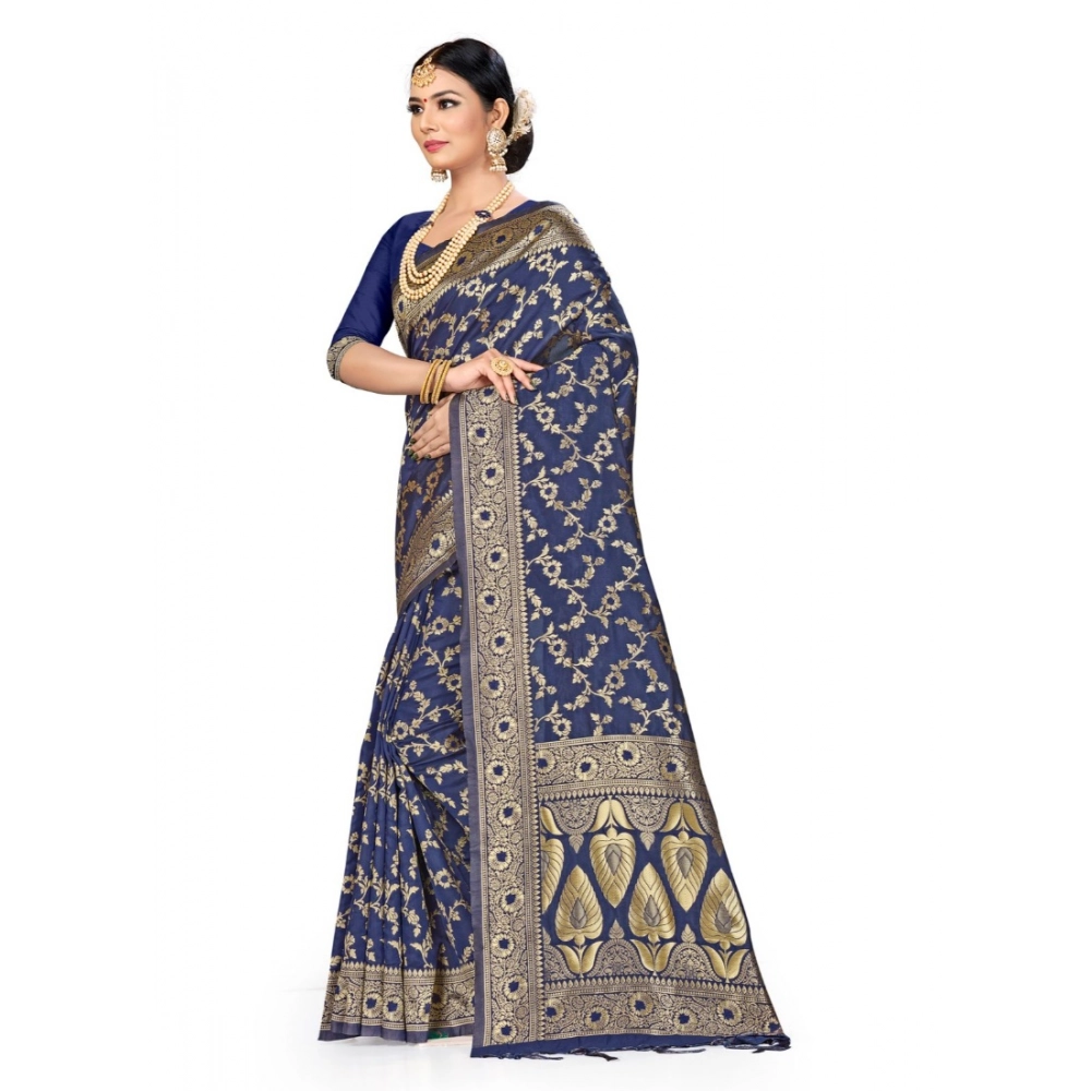 Generic Women's Banarasi Silk Saree (Neavy blue, 5-6mtrs) - Image 3