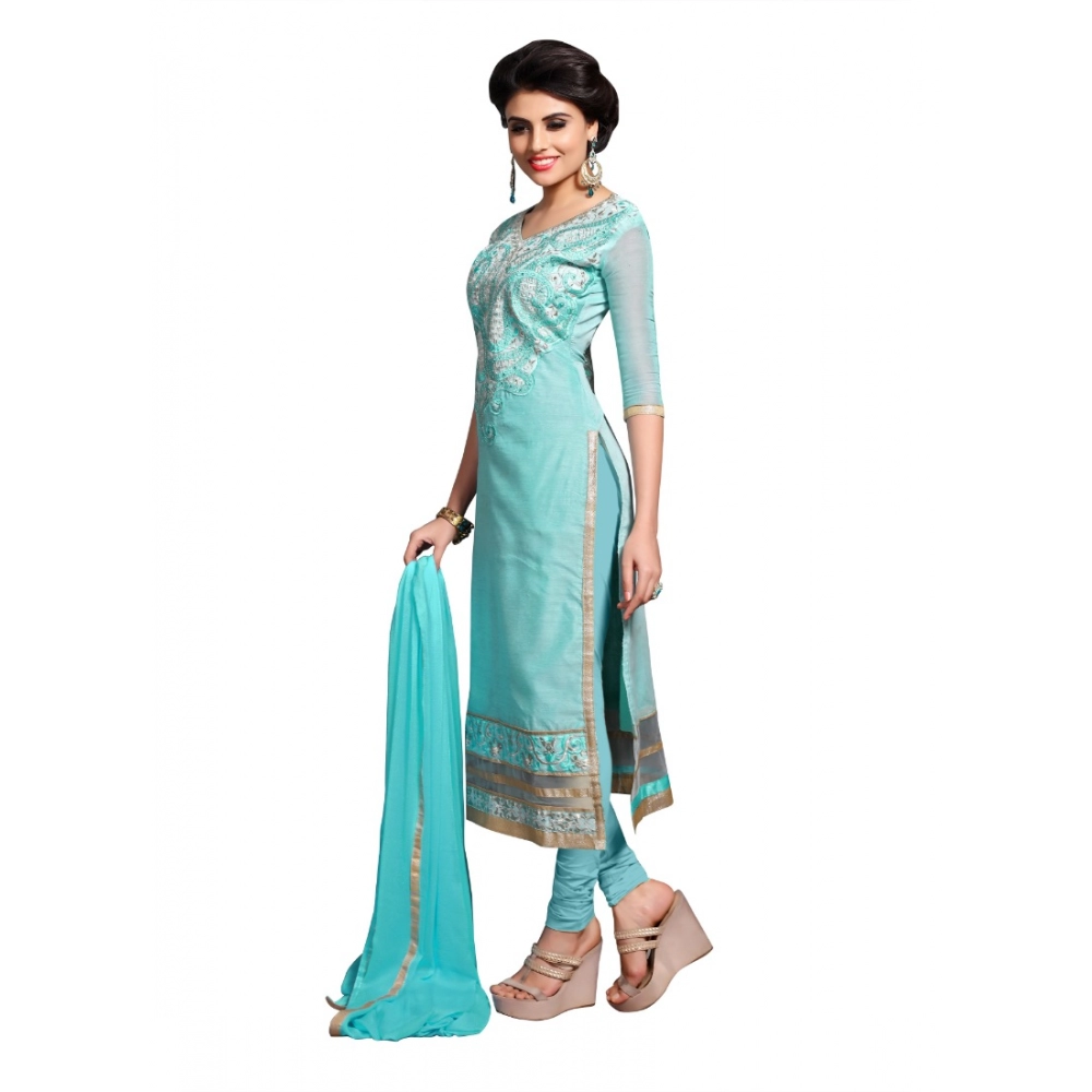 Generic Women's Chanderi Unstitched Salwar Suit-Material With Dupatta (Light Sea Green,2.3 Mtrs) - Image 2