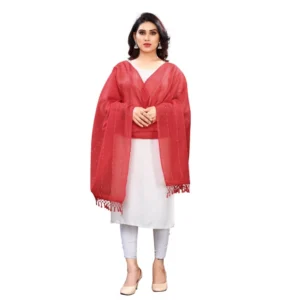 Generic Women's Cotton Silk Strips Printed Dupatta (Maroon, Length:2-2.4 mtr)