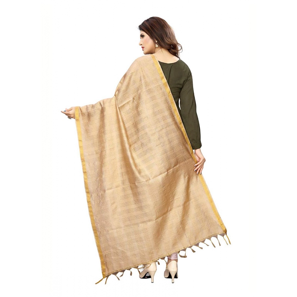 Generic Women's Cotton Jari Woven Work Dupatta (Beige, Length:2-2.4 mtr) - Image 2