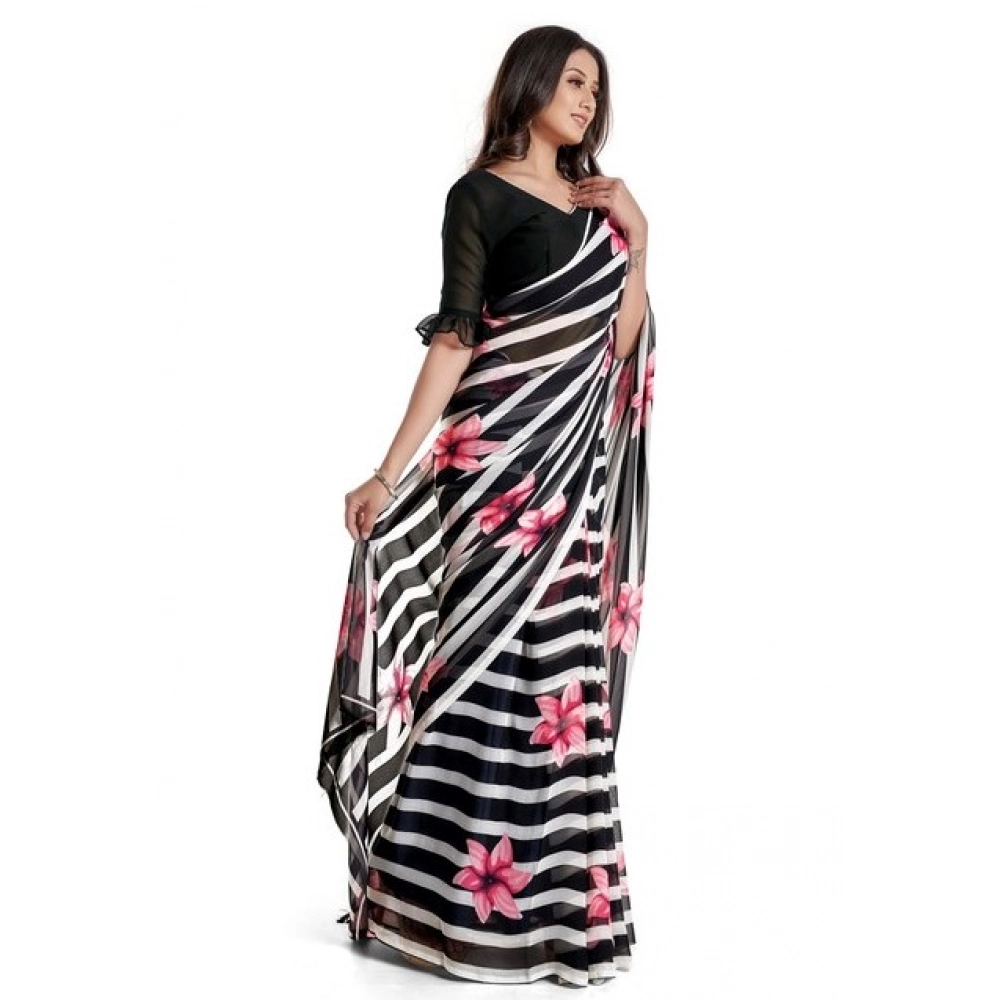 Generic Women's Georgette Saree With Blouse (Pink, 5-6mtrs) - Image 3