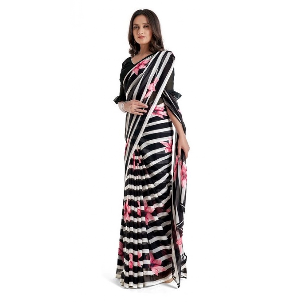 Generic Women's Georgette Saree With Blouse (Pink, 5-6mtrs) - Image 4
