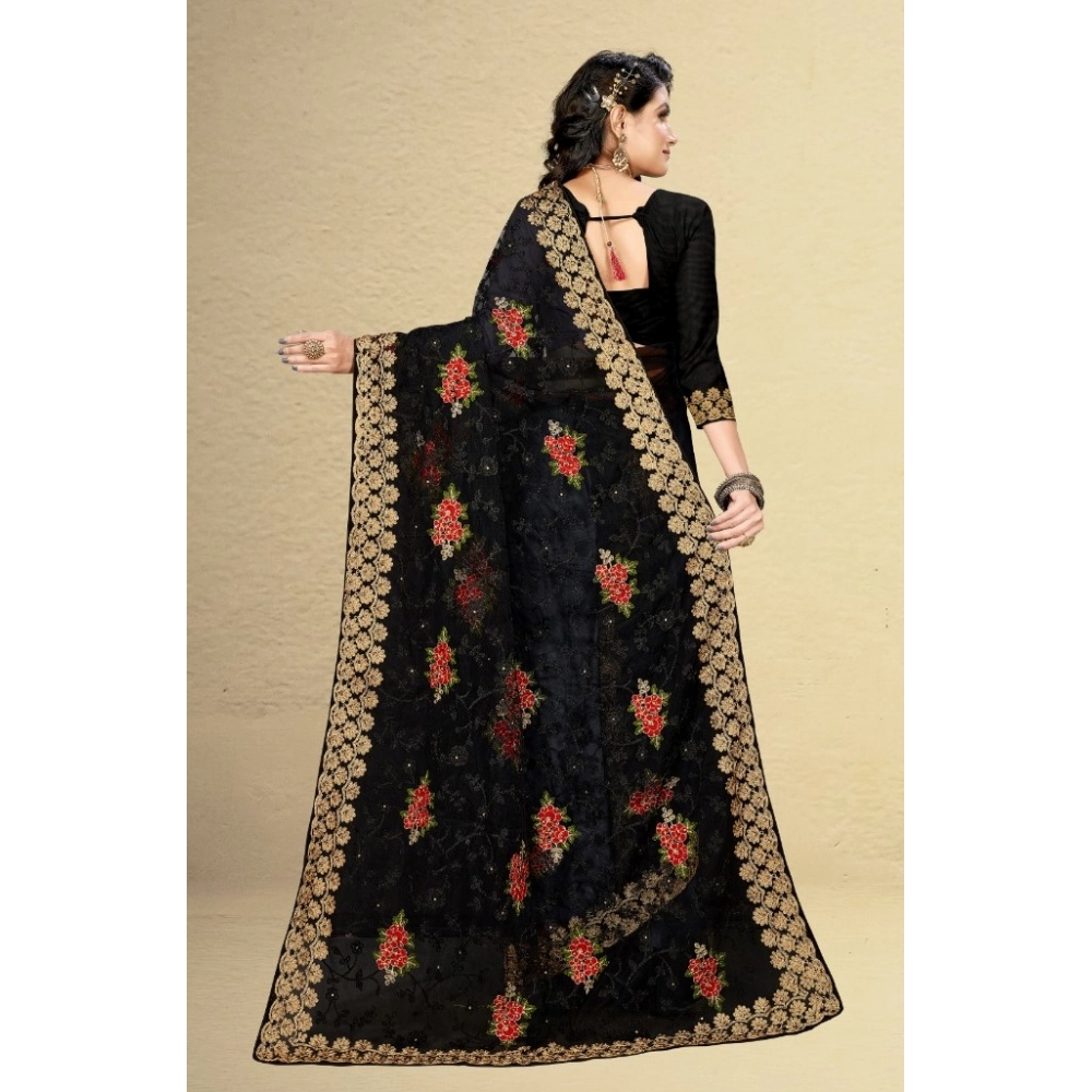 Generic Women's Net Saree With Blouse (Black, 5-6Mtrs) - Image 2