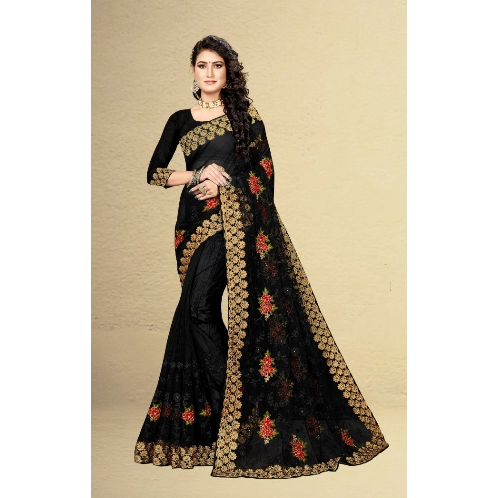 Generic Women's Net Saree With Blouse (Black, 5-6Mtrs) - Image 5