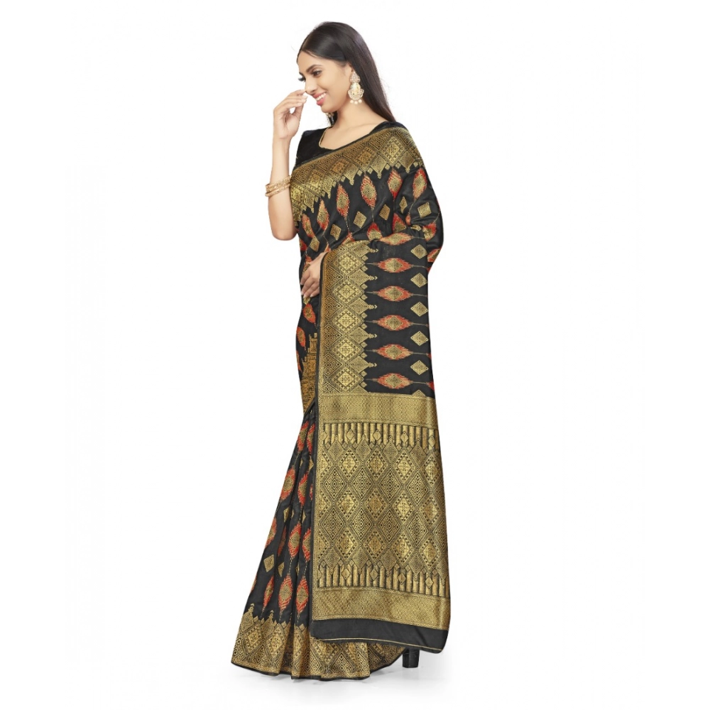 Generic Women's Banarasi Silk Saree With Blouse (Black, 5-6Mtrs) - Image 4
