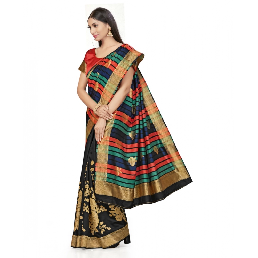 Generic Women's Banarasi Silk Saree With Blouse (Black, 5-6Mtrs) - Image 2