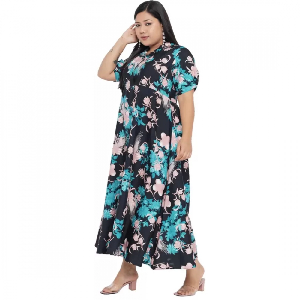 Generic Women's Fit And Flare Green Dress (Color:Multicolor, Material:Polyester) - Image 5