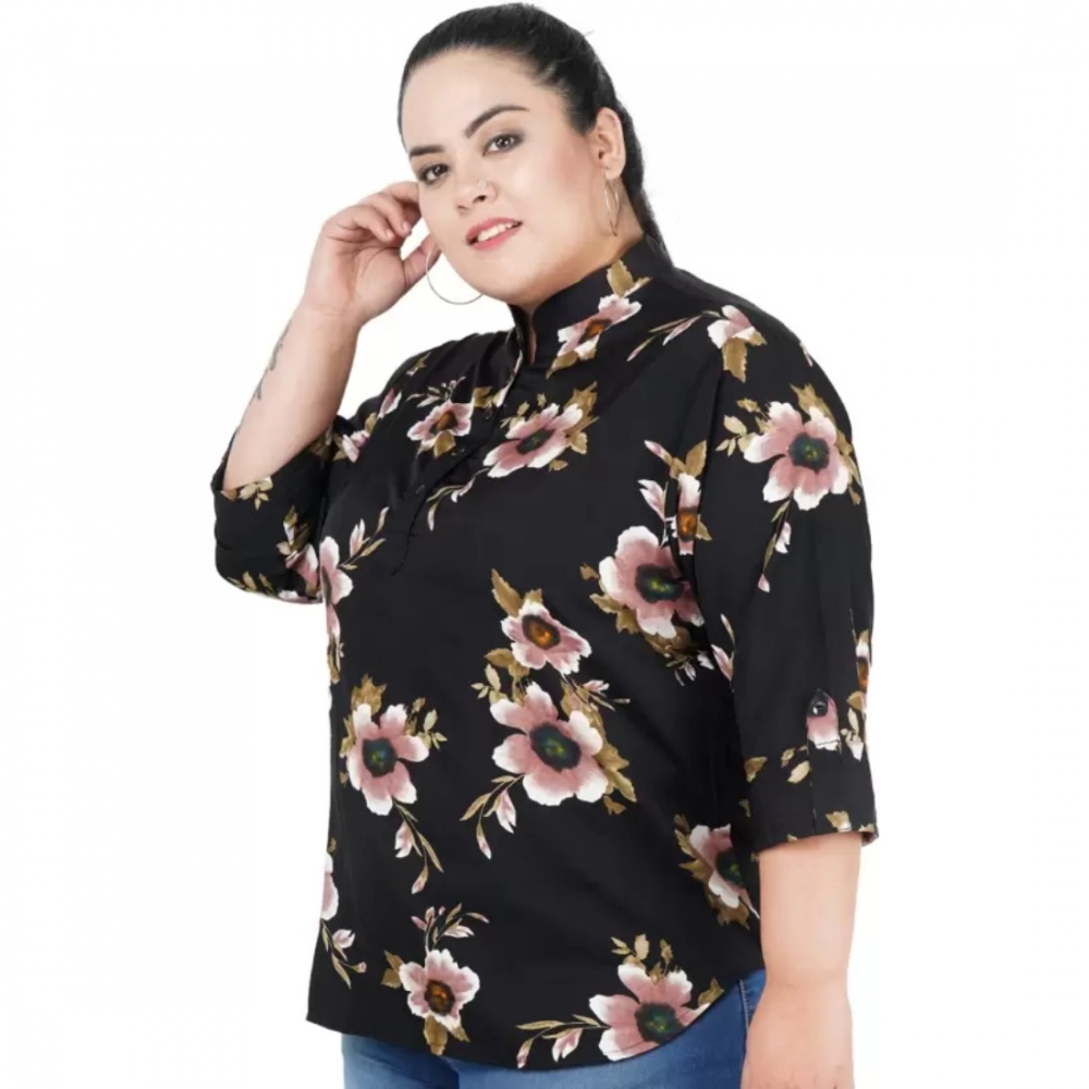 Generic Women's Casual Three Fourth Sleeve Printed Black Top (Color:Black, Material:Poly Crepe) - Image 3