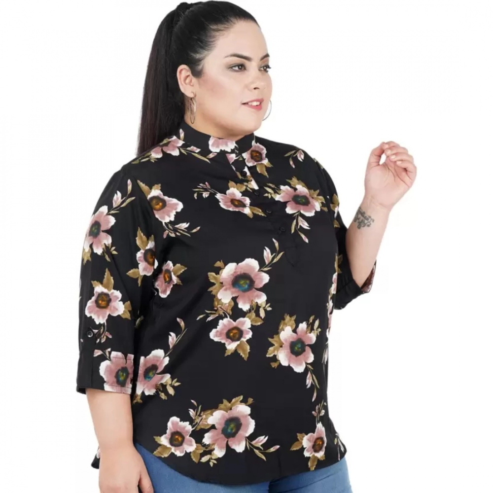 Generic Women's Casual Three Fourth Sleeve Printed Black Top (Color:Black, Material:Poly Crepe) - Image 6