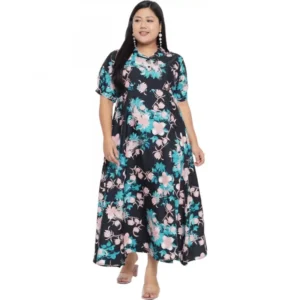 Generic Women's Fit And Flare Green Dress (Color:Multicolor, Material:Polyester)